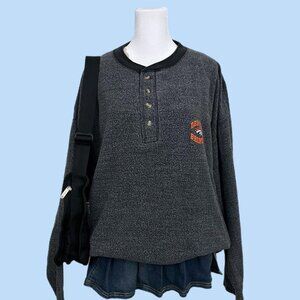 gray denver broncos vintage 90s boxy fleece henley sweater sporty football cozy